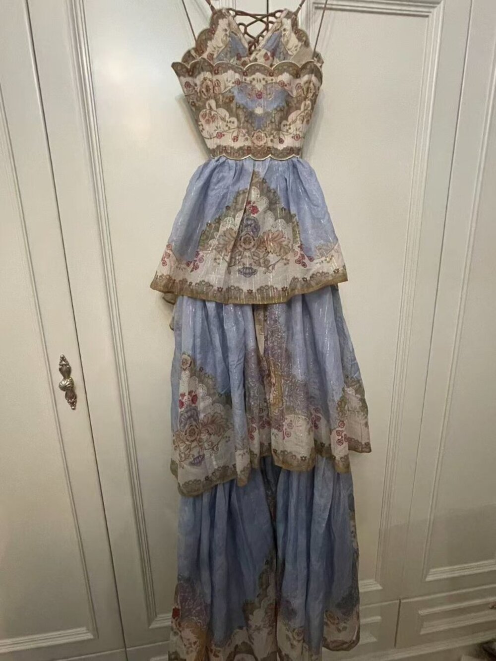 Zimmermann Tiered Linen Blend Maxi Dress Floral Lace Up Back Size 0 - Picture 4 of 11